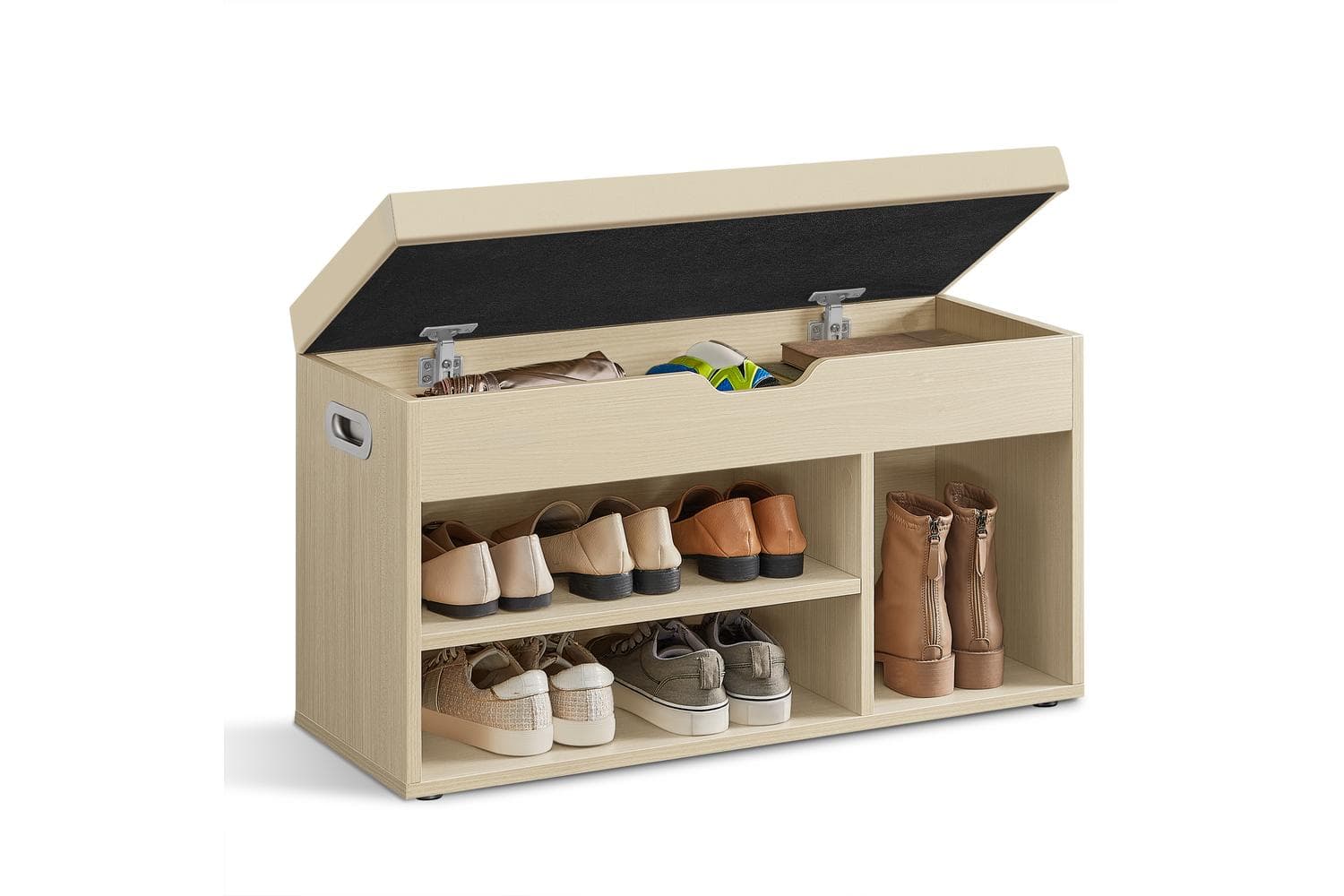 Shoe Bench With Padded Seat | Upholstered Hallway Storage Bench | Light Wood | 80 X 30 X 44 Cm