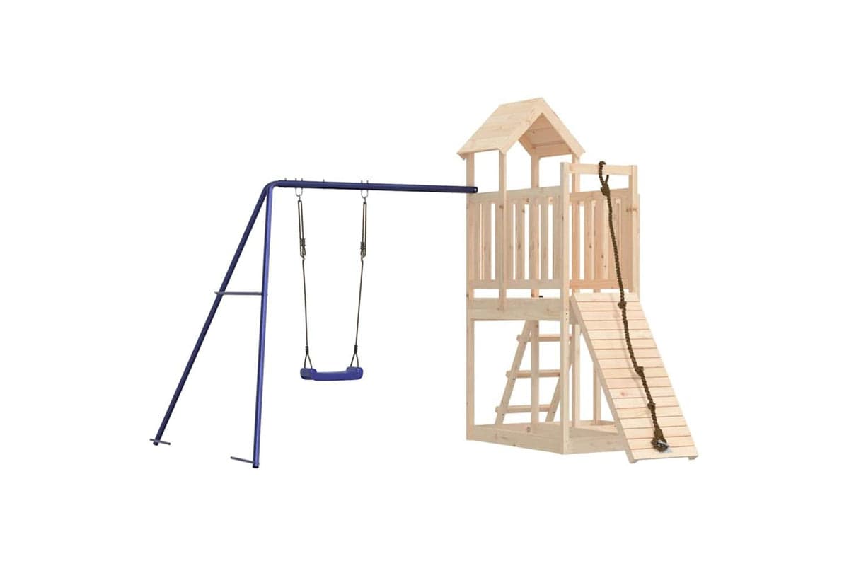 Vidaxl 3155834 Playhouse With Climbing Wall Swing Solid Wood Pine