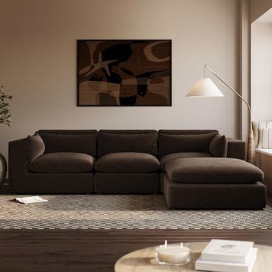 Chocolate Brown Velvet 4 Seater L-Shape Corner Sofa with Reversible Chaise - Hudson