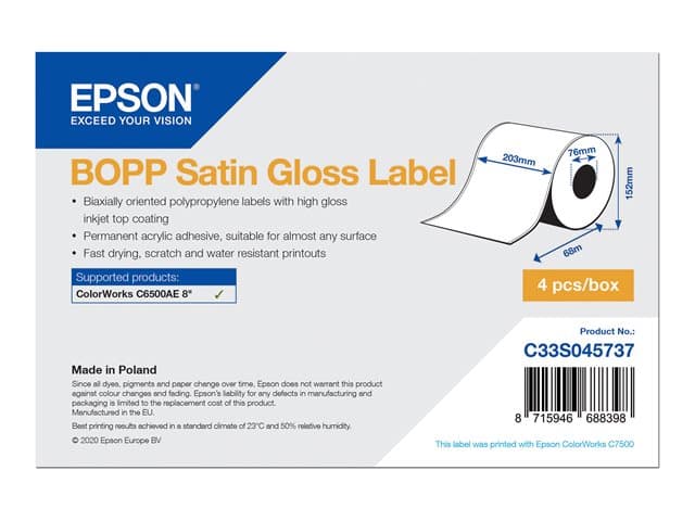 EPSON - continuous labels - glossy satin - 4 roll(s) - Roll (20.3 cm x 68 m)