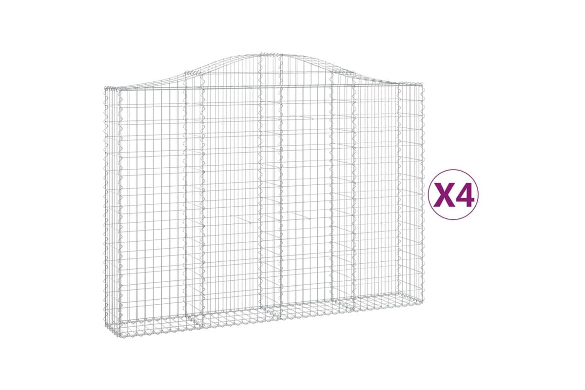 vidaXL 3145474 Arched Gabion Baskets 4 Pcs 200x30x140/160cm Galvanised Iron