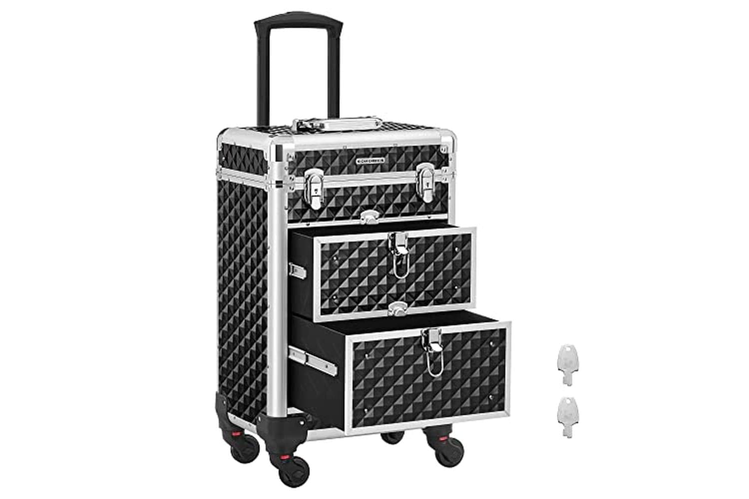 Songmics Lockable Makeup Case | Rolling Cosmetics Beauty Trolley | Abs Aluminium | 34 X 27 X 57 Cm