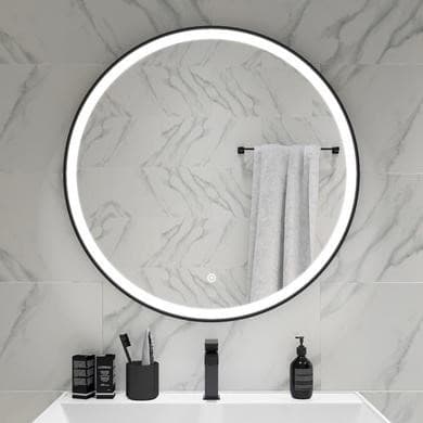 GRADE A1 - Round Black LED Bathroom Mirror with Demister 800mm -Antares