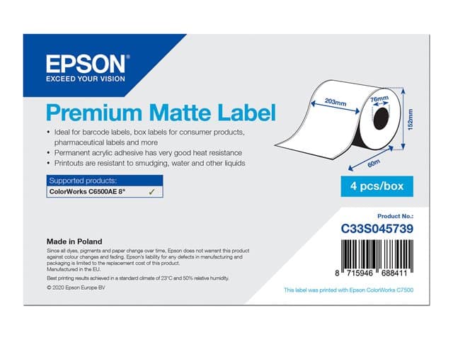 EPSON - Premium - continuous labels - smooth matte - 4 roll(s) - Roll (20.3 cm x 60 m)