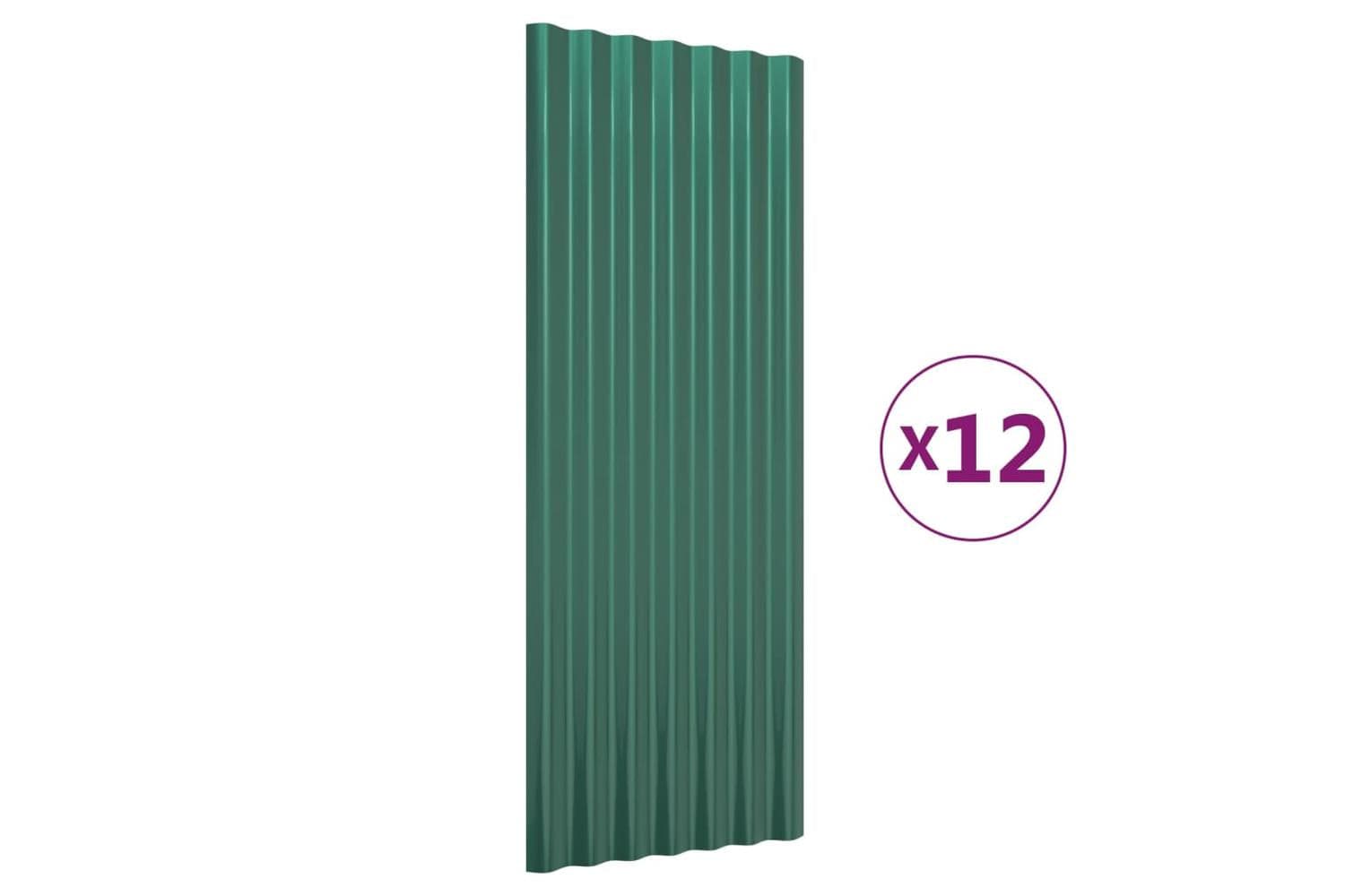 vidaXL 319142 Roof Panels 12 Pcs Powder-coated Steel Green 100x36cm