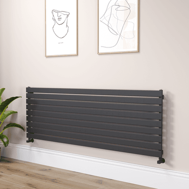Riace Linea Midnight Black Flat Designer Radiator 630x1800mm Single Panel 4266 BTU - Horizontal Bars