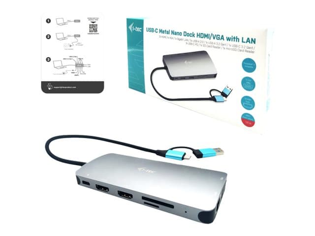I-TEC - Nano Dock - docking station - USB 3.0 / USB4 / Thunderbolt 4 - VGA, 2 x HDMI - 1GbE