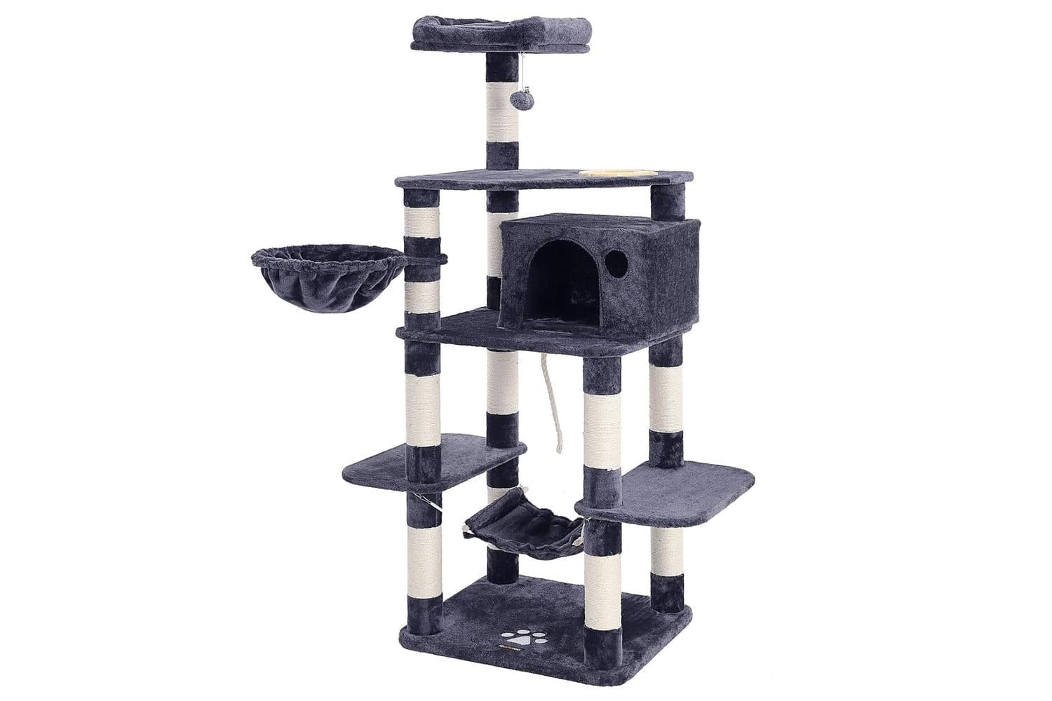 Feandrea Cat Tree with Feeder | Light Gray & Smoke Gray