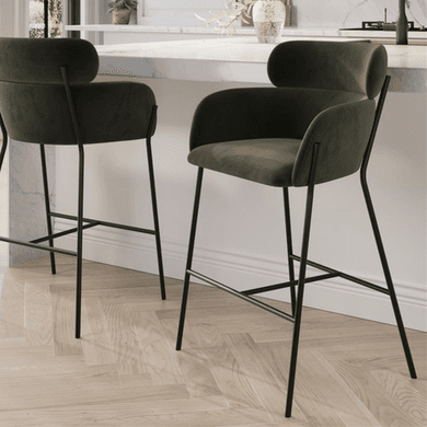 Green Velvet - Curved Kitchen Counter Stools with Backs - Isla