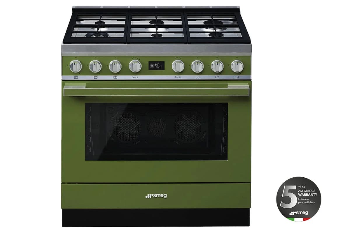 Smeg Portofino 90cm Dual Fuel Range Cooker | CPF9GPOG | Olive Green
