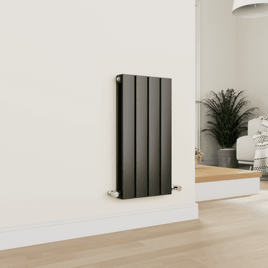 Eco Eleganza Midnight Black Horizontal Flat Designer Aluminium Radiator 600x300mm Double Panel 1223 BTU