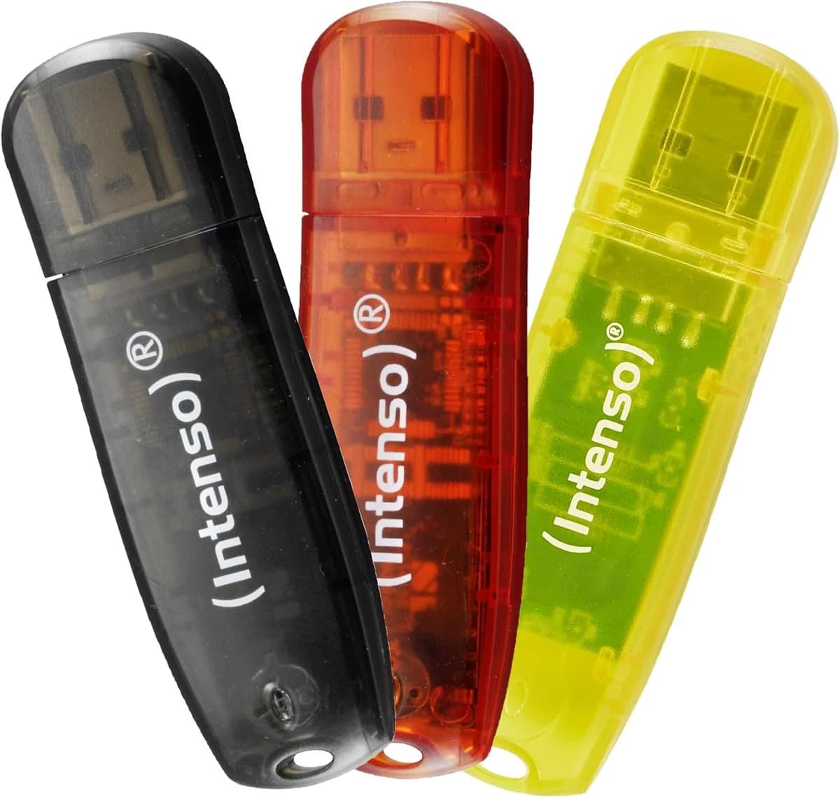Intenso Rainbow Line 32GB USB 2.0 Flash Drive, 3 Pack - Yellow, Red & Black | 3502483
