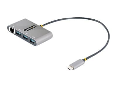 STARTECH.COM - Startech 3-Port USB-C Hub with Ethernet, 3x USB-A Ports, Gigabit Ethernet, USB 3.0 5Gbps, Bus-Powered, USB Type-C Hub w/ GbE and 1ft/30cm Long Cable, Portable USB-C to USB-A Laptop Hub - USB Expansion Hub (HB30C3A1GEA2) - hub - 3 ports