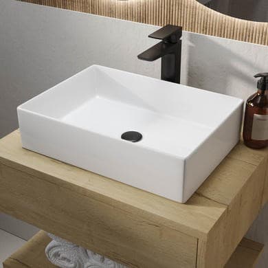 ONLY OPENED - White Rectangular Countertop Basin 450mm - Corey