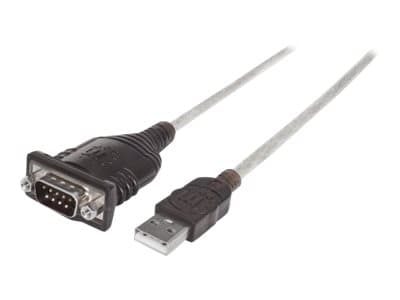 MANHATTAN - USB-A to Serial Converter cable, 45cm, Male to Male, Serial/RS232/COM/DB9, FTDI FT232RL Chip, Black/Silver cable, Three Years Warranty, Polybag - serial adapter - USB - RS-232