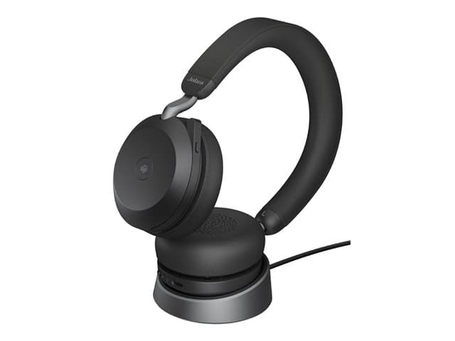 JABRA - Evolve2 75 - Headset - on-ear - Bluetooth - wireless - active noise cancelling - USB-C - noise isolating - black - with charging stand - Certified for Microsoft Teams