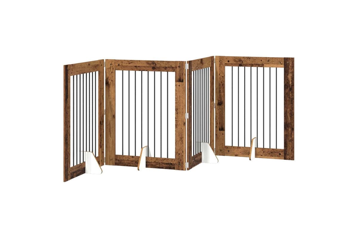 Vidaxl Foldable Dog Gate With Stands 4 Pcs Old Wood 321 Cm