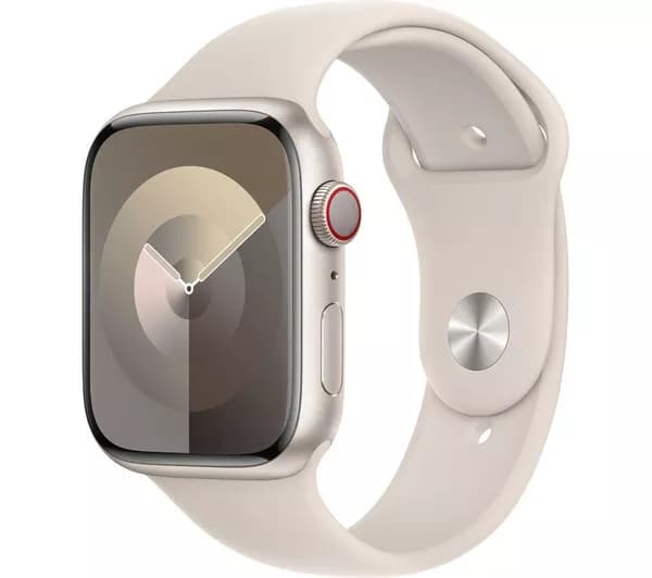 APPLE Watch Series 9 Cellular - 45 mm Starlight Aluminium Case with Starlight Sport Band, S/M