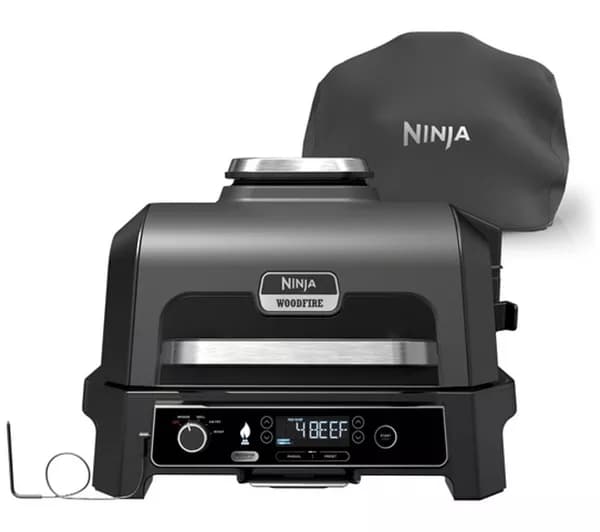 NINJA Woodfire Pro XL OG853UK Outdoor Electric BBQ Grill & Smoker with Cover – Black & Grey