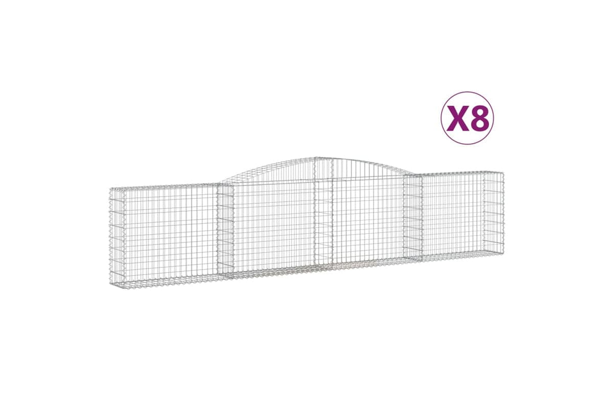 vidaXL 3146859 Arched Gabion Baskets 8 Pcs 400x30x80/100cm Galvanised Iron