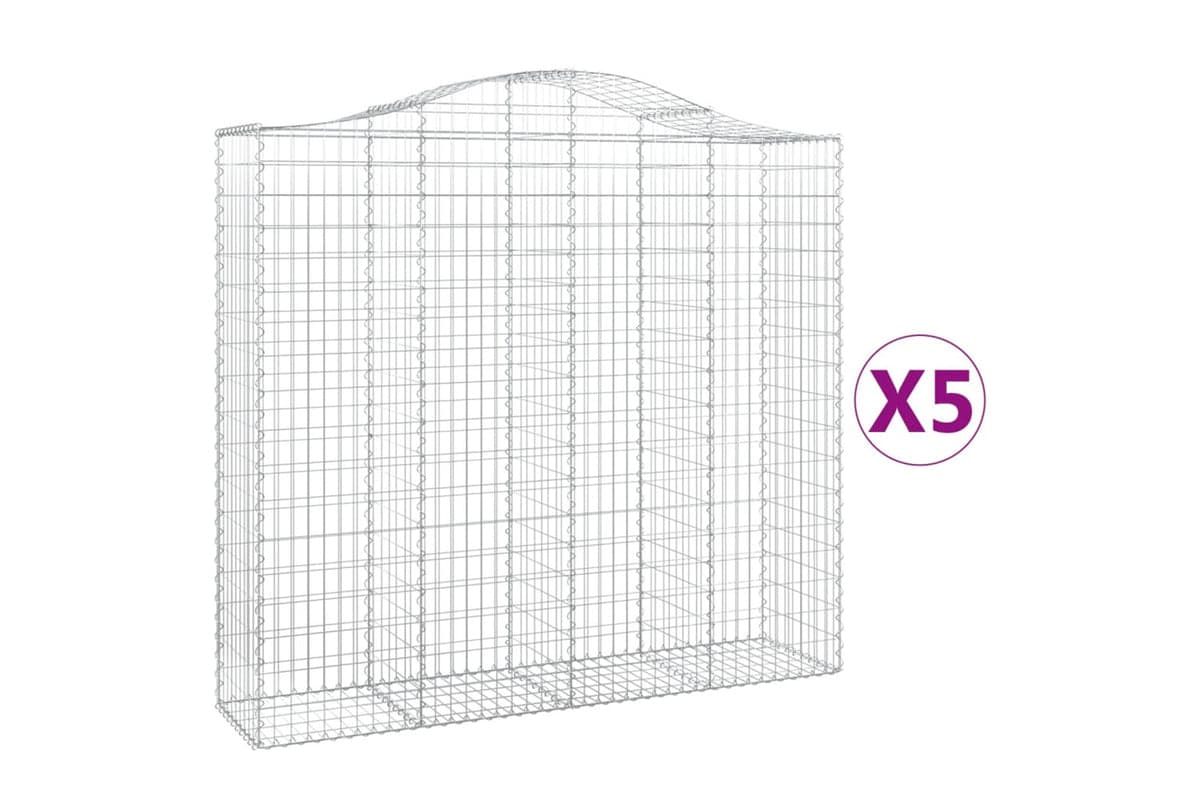 vidaXL 3145727 Arched Gabion Baskets 5 Pcs 200x50x180/200cm Galvanised Iron