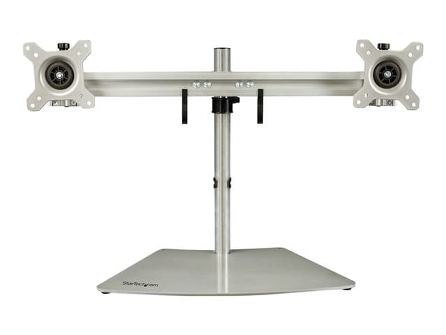 STARTECH.COM - Startech Dual Monitor Stand, Ergonomic Free Standing Dual Monitor Desktop Stand for two 24" VESA Mount Displays, Synchronized Height Adjustable, Double Monitor Pole Mount, Silver - Double Monitor Holder (ARMDUOSS) stand - for 2 monitors - black, silver