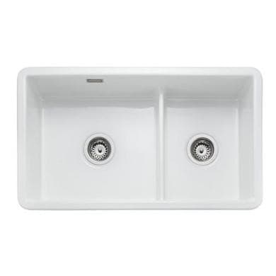 Rangemaster Rustique Double Bowl Inset / Undermount White Ceramic Kitchen Sink