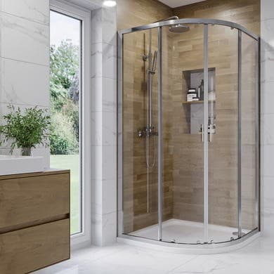 ONLY OPENED - 1200x800mm Chrome 6mm Glass Left Hand Offset Quadrant Shower Enclosure with Shower Tray - Carina