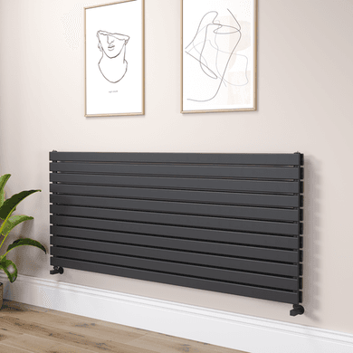 Riace Linea Midnight Black Flat Designer Radiator 770x1800mm Double Panel 7645 BTU - Horizontal Bars