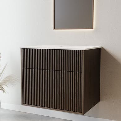 Matira 650mm Walnut Wood Effect Fluted Wall Hung Countertop Vanity Unit