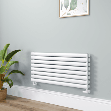 Sorrento Linea White Oval Designer Radiator 472x1000mm Double Panel 2952 BTU - Horizontal Bars