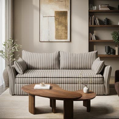 3 Seater Pull-Out Sofa Bed with Storage in Beige Striped Chenille - Gaia