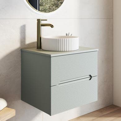 600mm Green Fluted Wall Hung Countertop Vanity Unit with Basin - Melbourne