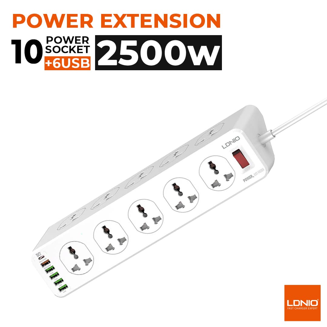 LDNIO 10 Gang Power Socket & 6 Usb Ports...