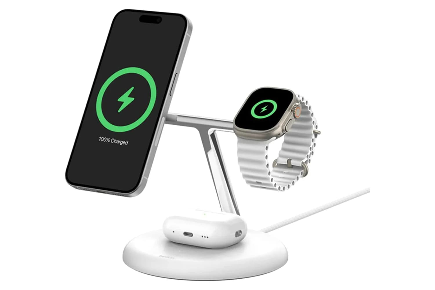 Belkin BoostCharge Pro 3-in-1 Magnetic Wireless Charging Stand with Qi2 | White