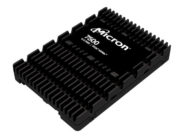 Micron Technology - Micron 7500 PRO - SSD - Read Intensive - encrypted - 15.36 TB - internal - 2.5" - U.3 PCIe 4.0 (NVMe) - 256-bit AES, 3072-bit RSA, 208-bit RSA - TCG Opal Encryption 2.01, Self-Encrypting Drive (SED)