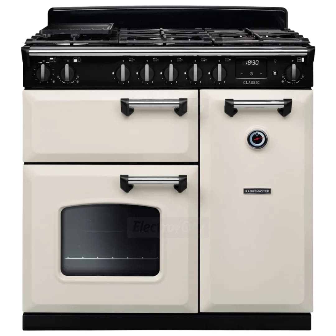 Rangemaster Classic 90cm Dual Fuel Range Cooker | Pale Cream &amp; Chrome