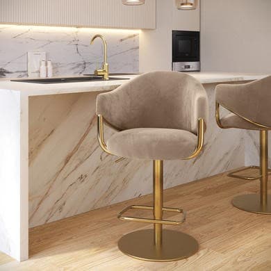 ALMOST PERFECT - Beige Velvet Adjustable barstool- Ronnie