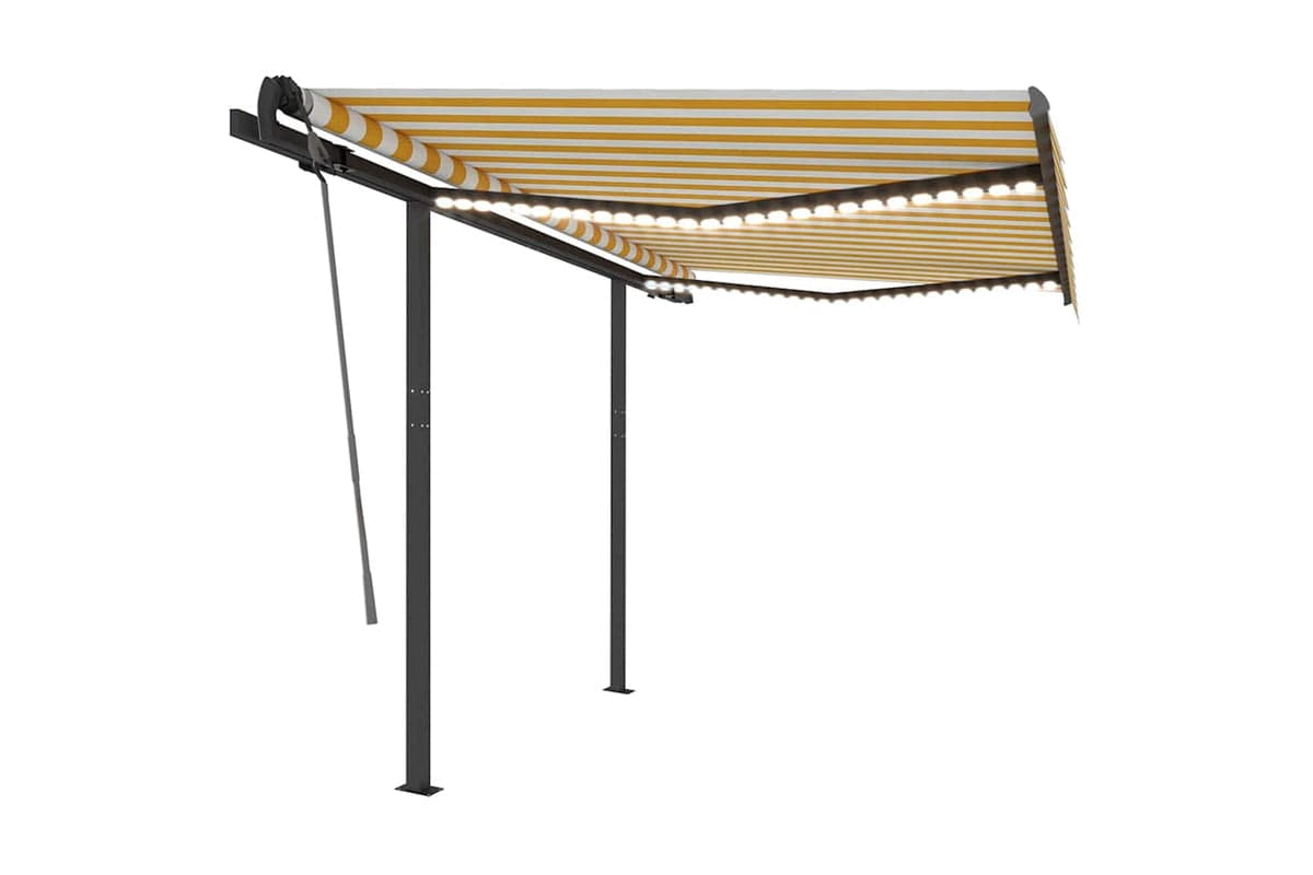 Vidaxl Manual Retractable Awning With Led 3.5x2.5 M Yellow And White