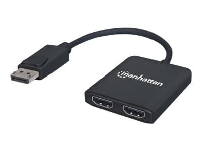 MANHATTAN - DisplayPort 1.2 to 2-Port HDMI Splitter Hub with MST, 4K@30Hz, USB-A Powered, Video Wall Function, HDCP 2.2, Black, Three Year Warranty, Blister - adapter - DisplayPort / HDMI / USB