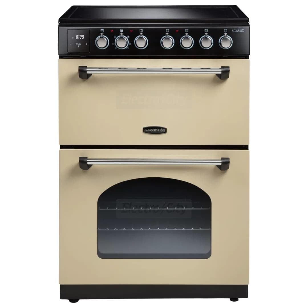 Rangemaster Classic 60cm Ceramic Electric Range Cooker with Double Oven | Classic Cream &amp; Chrome