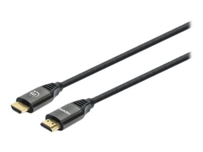 MANHATTAN - HDMI Cable with Ethernet, 8K@60Hz (Ultra High Speed), 1m (Braided), Male to Male, Black, 4K@120Hz, Ultra HD 4k x 2k, Fully Shielded, Gold Plated Contacts, Lifetime Warranty, Polybag - HDMI cable with Ethernet - 1 m