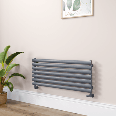Sorrento Linea Dark Grey Anthracite Oval Designer Radiator 413x1000mm Single Panel 1696 BTU - Horizontal Bars