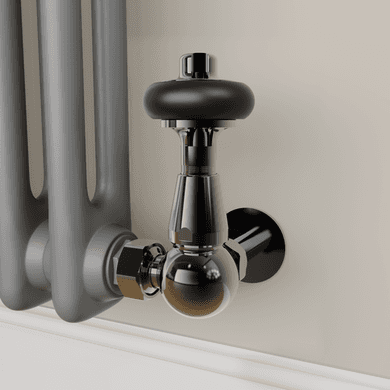 Maesta Black Nickel Traditional TRV Corner Thermostatic Radiator Valves With Lockshield
