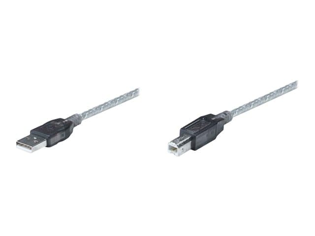 MANHATTAN - USB-A to USB-B Cable, 11m, Male to Male, Active, 480 Mbps (USB 2.0), Built In Repeater, Hi-Speed USB, Translucent Silver, Three Year Warranty, Polybag - USB cable - USB to USB Type B - 11 m
