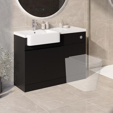 ALMOST PERFECT - 1100mm Black Left Hand Toilet and Sink Unit with Chrome Fittings - Unit & Basin Only - Bali