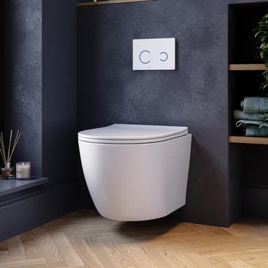 Wall Hung Rimless Toilet with Soft Close Seat, White Glass Sensor Flush Plate, 820mm Frame & Cistern – Roma