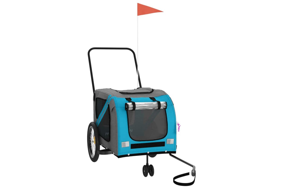 Vidaxl 93904 Pet Bike Trailer Blue And Grey Oxford Fabric And Iron