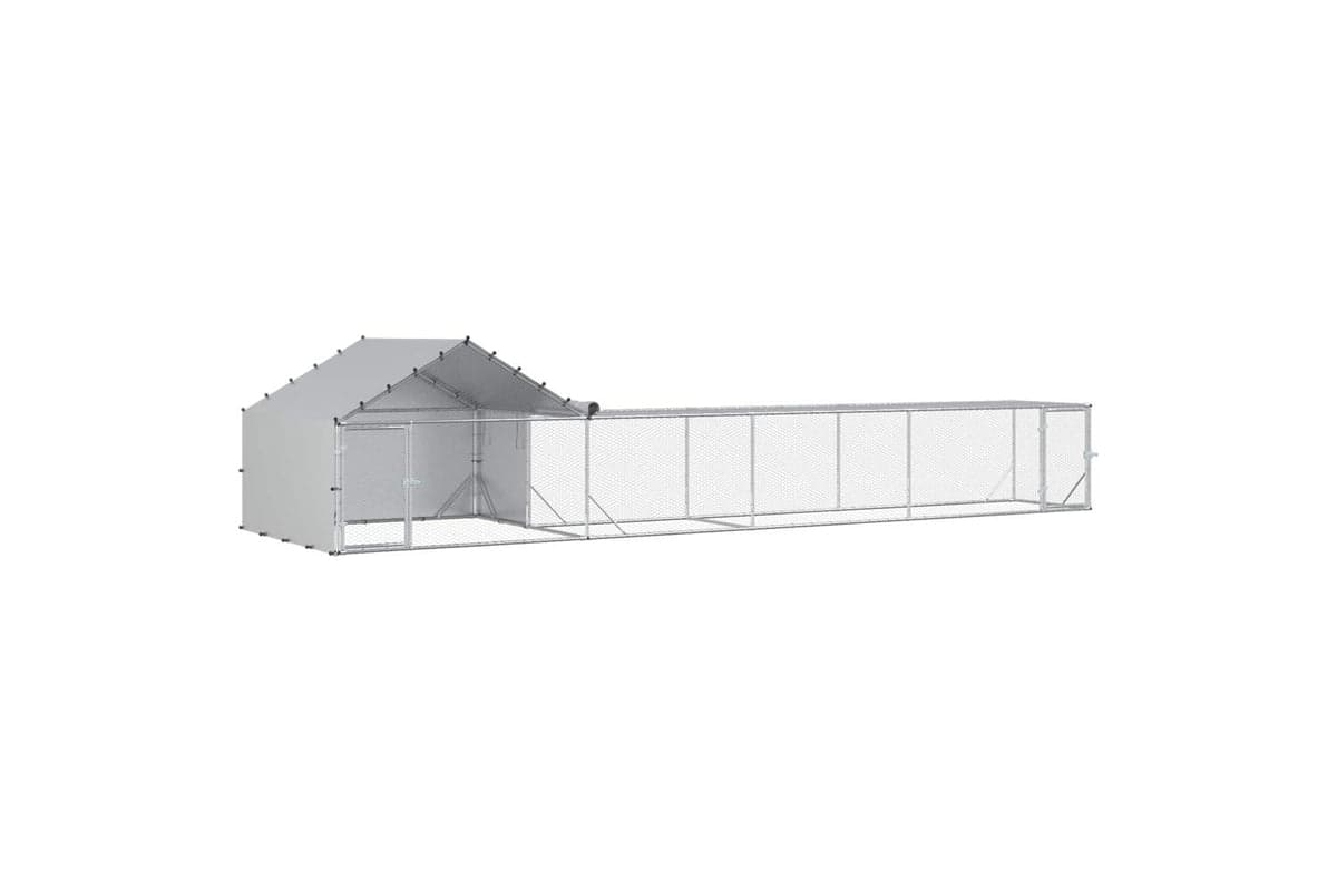 Vidaxl Chicken Coop With Roof And Yard 2 Pcs Silver 7 X 2 X 15 M