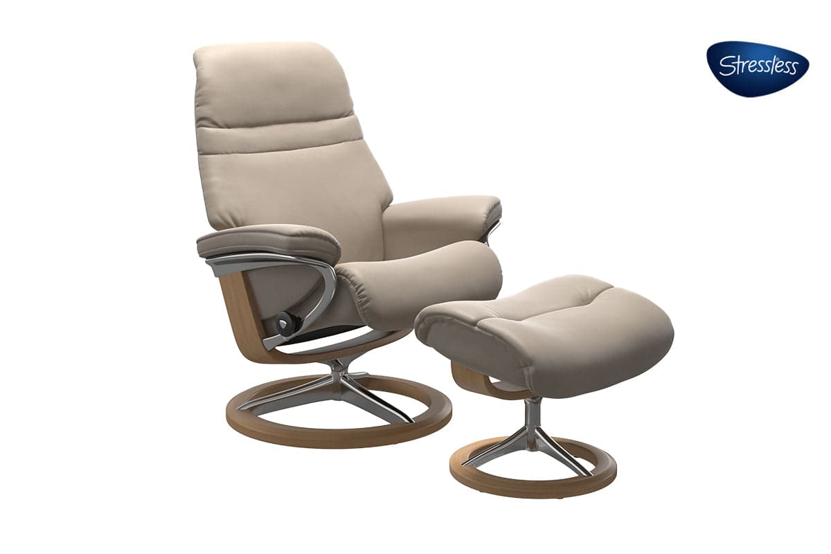 Stressless Sunrise Recliner Signature Base with Footstool | Leather | Beige